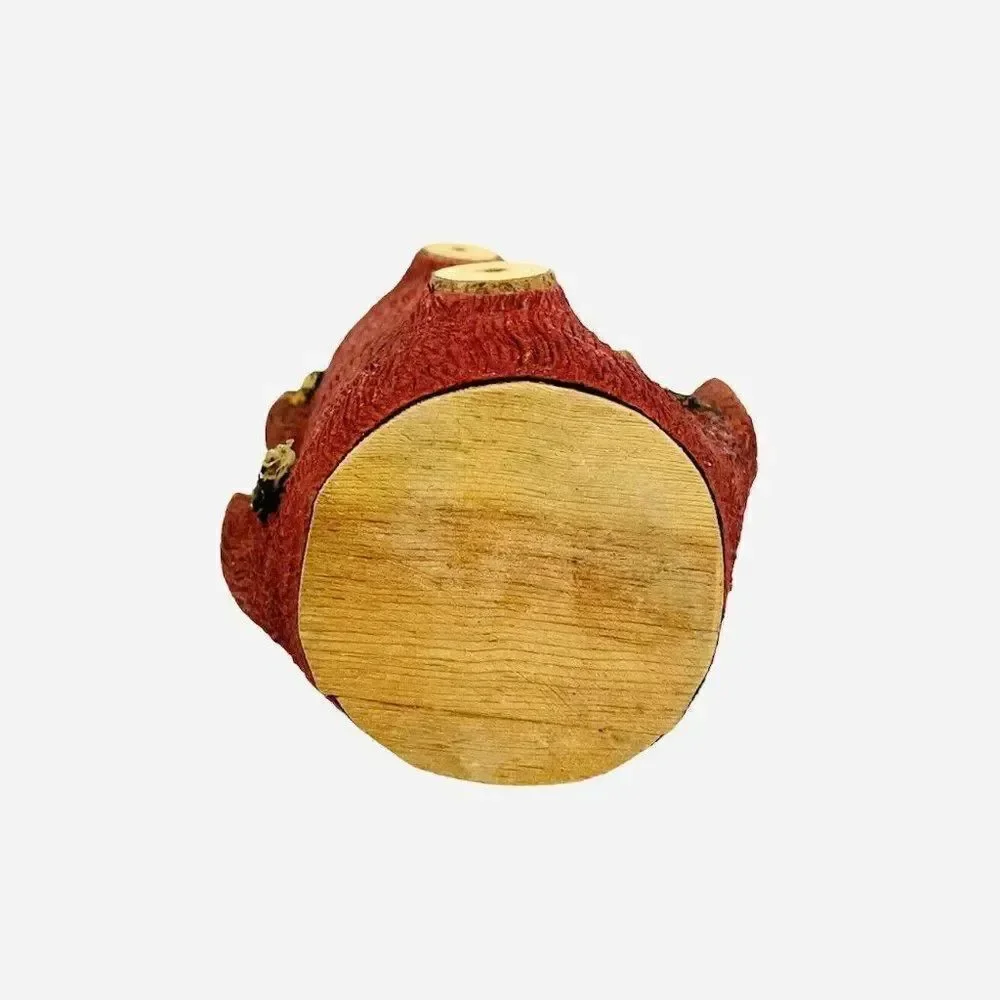 RARE VTG Red Carved Bark Wrapped Decanter Bottle Natural Wood Wine Rustic Bar